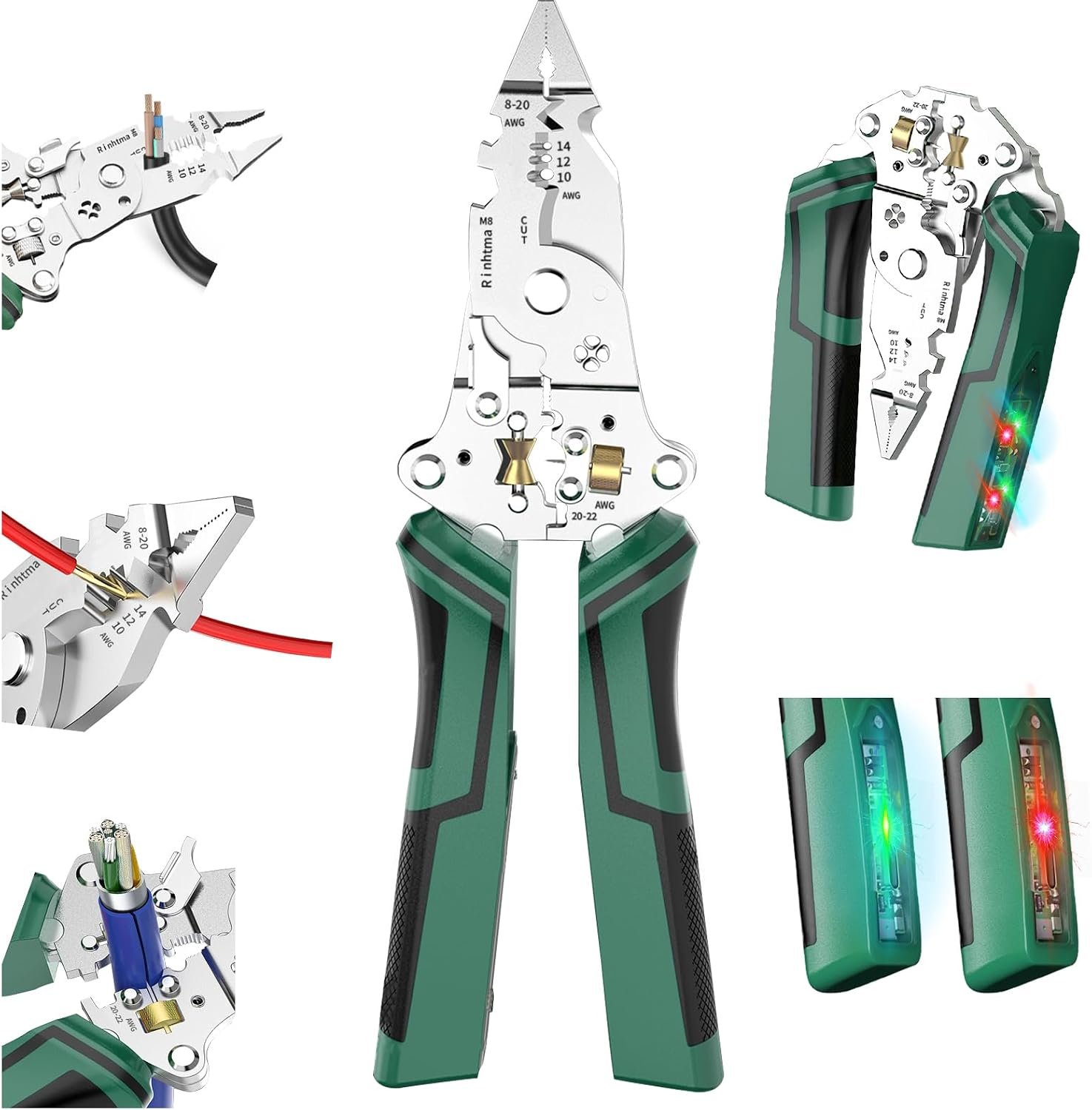 14-in-1 Wire Stripper with Rechargeable Voltage Detection & Alarm